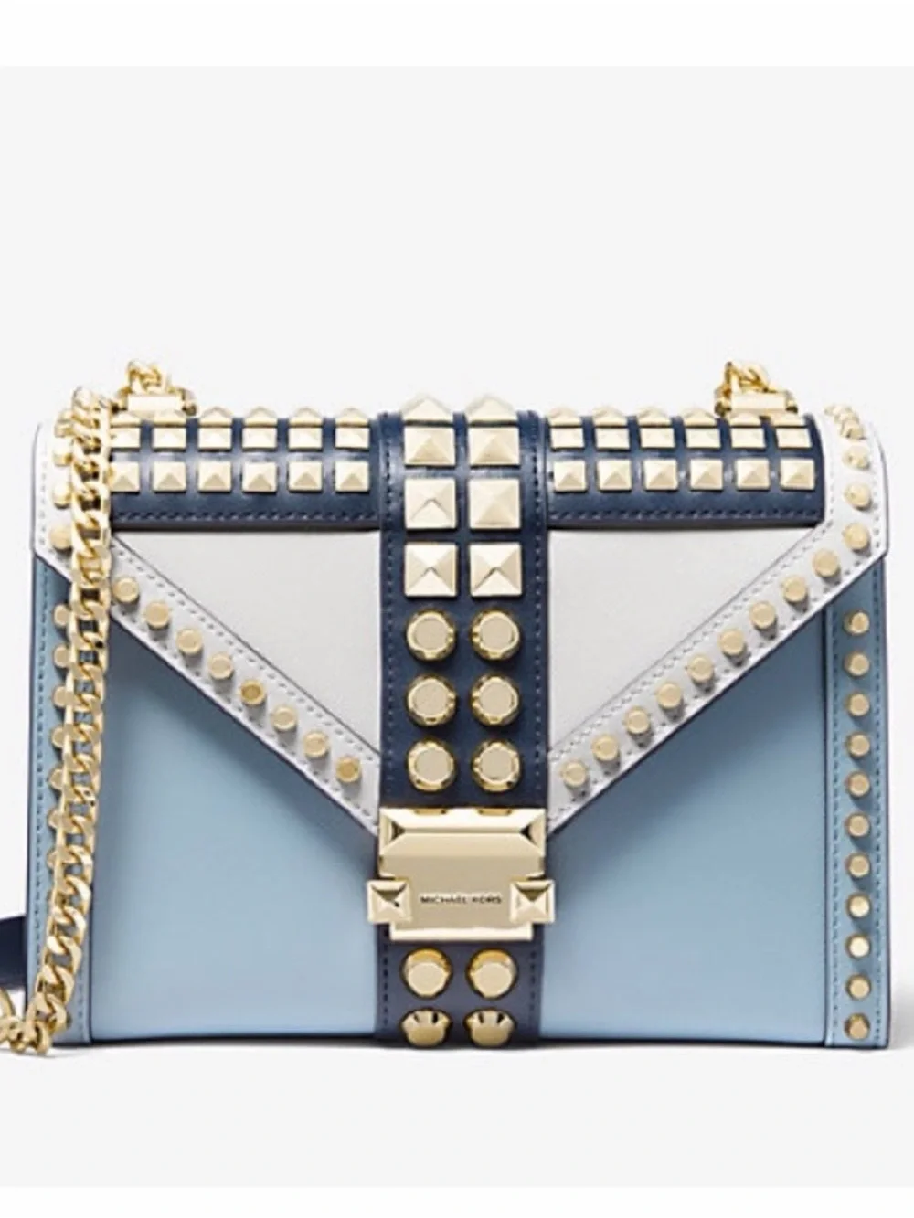 Michael Kors Blue, Light Blue & White Studded Crossbody Bag